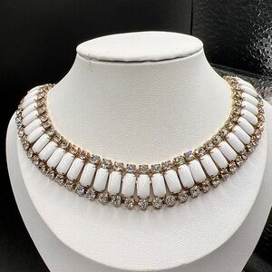 Vintage Milk Glass and Rhinestone Necklace